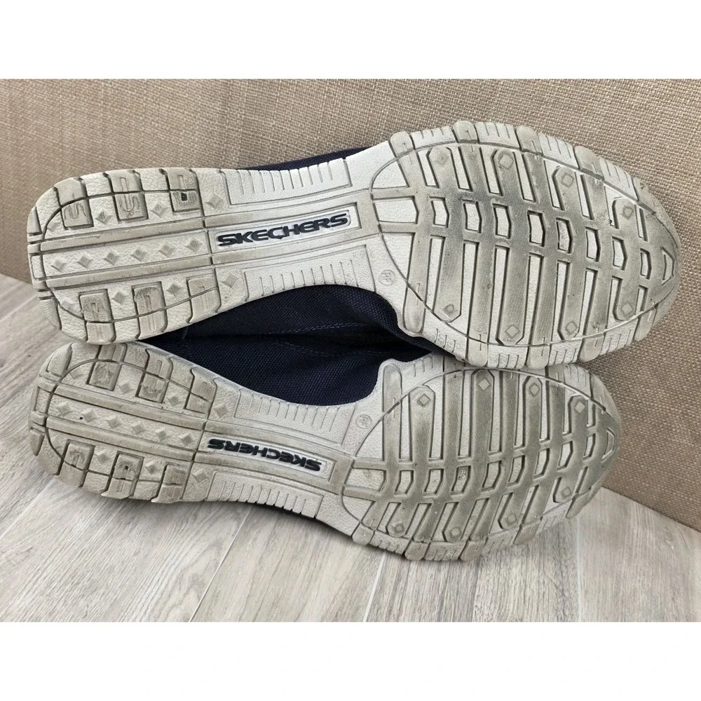 Skechers Womens Size 11 Biker Pedestrian Slip On Shoes Navy Blue Canvas Sneakers